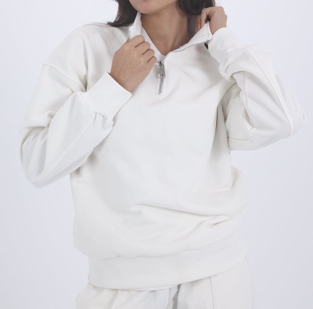 Quarter Zip Sweatshirt - White